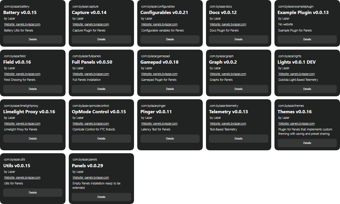 Panels plugins list